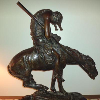 Signed Reproduction 'End of the Trail' Heavy Bronze Statue by James Earle Fraser- Approx 18 1/2" Tall