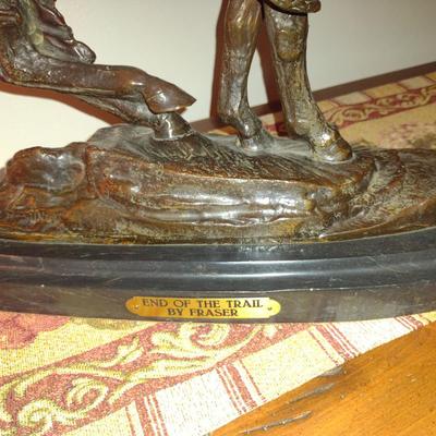 Signed Reproduction 'End of the Trail' Heavy Bronze Statue by James Earle Fraser- Approx 18 1/2" Tall