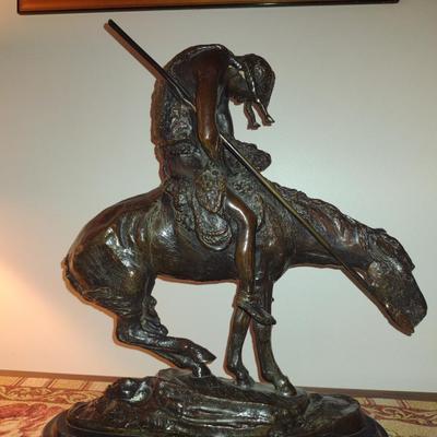 Signed Reproduction 'End of the Trail' Heavy Bronze Statue by James Earle Fraser- Approx 18 1/2" Tall