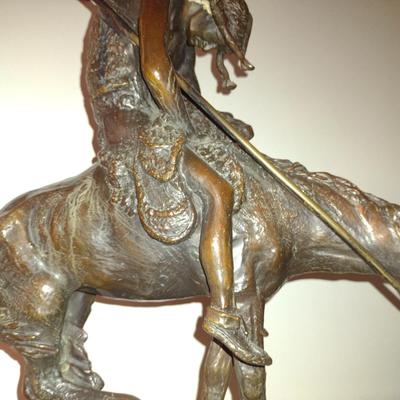 Signed Reproduction 'End of the Trail' Heavy Bronze Statue by James Earle Fraser- Approx 18 1/2" Tall