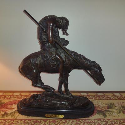 Signed Reproduction 'End of the Trail' Heavy Bronze Statue by James Earle Fraser- Approx 18 1/2" Tall