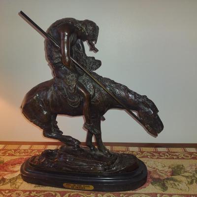 Signed Reproduction 'End of the Trail' Heavy Bronze Statue by James Earle Fraser- Approx 18 1/2" Tall