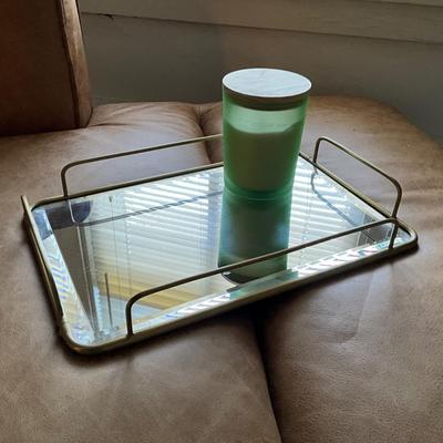 130 West Elm Brass Beveled Mirror Tray with Pier One Candle