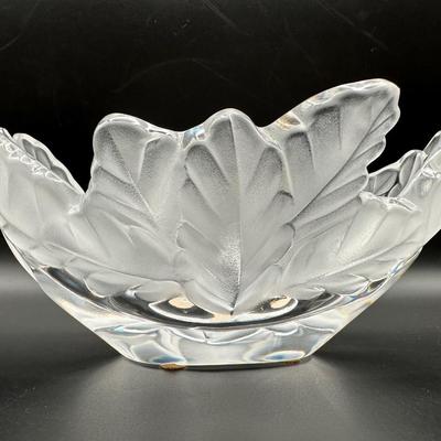 Signed Lalique Compiegne Jardiniere Leaf Frosted and Clear
