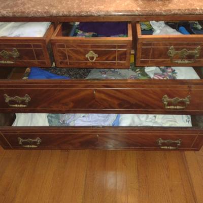 Antique Wooden Dresser with Marble Top (No Contents)- Approx 48" x 19" x 30 1/2" Tall