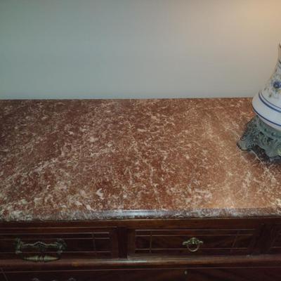 Antique Wooden Dresser with Marble Top (No Contents)- Approx 48" x 19" x 30 1/2" Tall