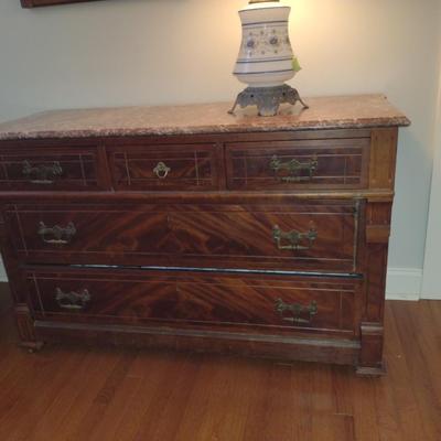 Antique Wooden Dresser with Marble Top (No Contents)- Approx 48" x 19" x 30 1/2" Tall