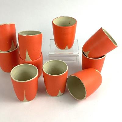 190. "Set of 10 Handmade Orange Ceramic Tumblers"