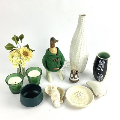 196. "Eclectic Home Decor Collection - Vases, Duck Figurine, Candle Holders & More (11 Pieces)"