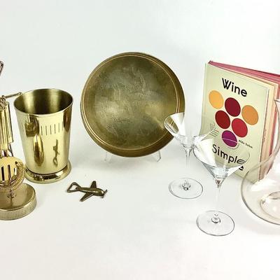 197. " Barware and Wine Lovers Set - Brass Tools, VILLEROY & BOCH Martini Glasses & More "
