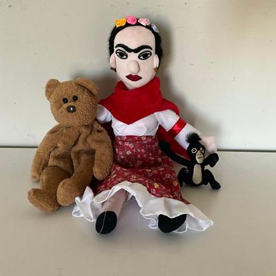 326 Frida Kahlo Doll With Teddy Bear & Monkey Dolls
