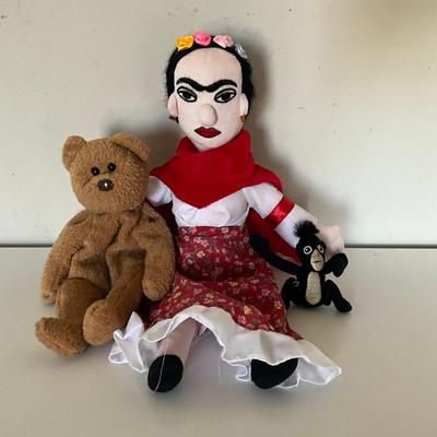 326 Frida Kahlo Doll With Teddy Bear & Monkey Dolls