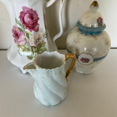 328 Set of Three Vintage Floral Porcelain Tea Items