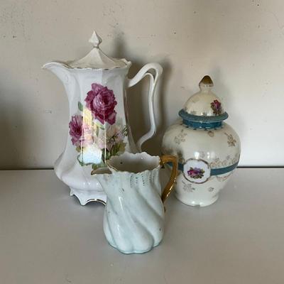 328 Set of Three Vintage Floral Porcelain Tea Items