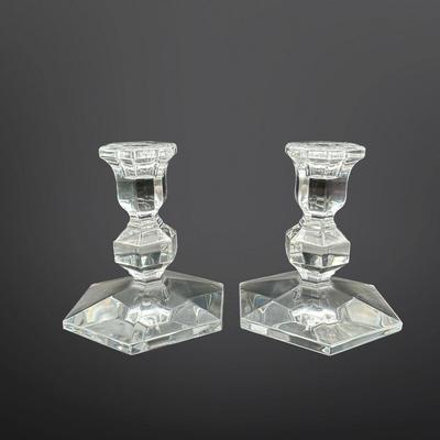 Pair of Val St Lambert Crystal Candlestick Holders