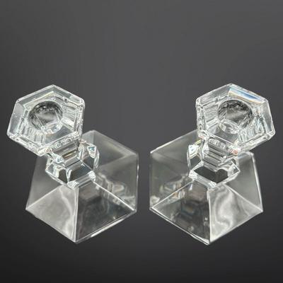 Pair of Val St Lambert Crystal Candlestick Holders