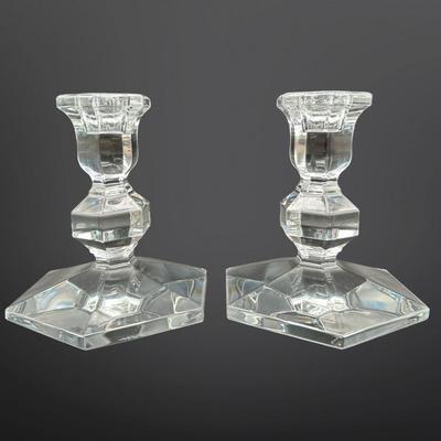 Pair of Val St Lambert Crystal Candlestick Holders