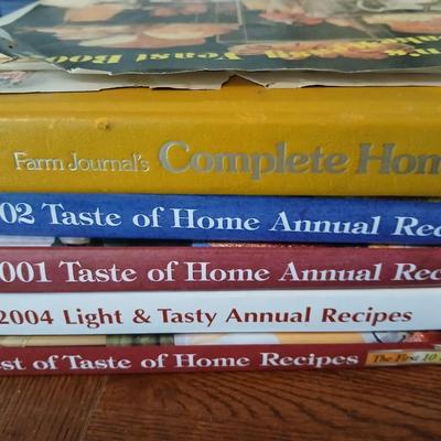 Mom's BIG popcorn bowl and two serving trays with some cookbooks