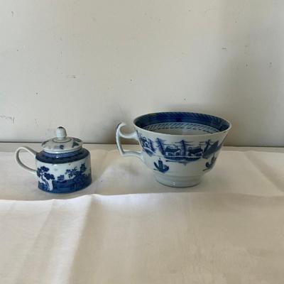 332 Assorted Vintage Blue, White Porcelain Collection & Antique Blue & White Tea Cup & Mustart Pot Set