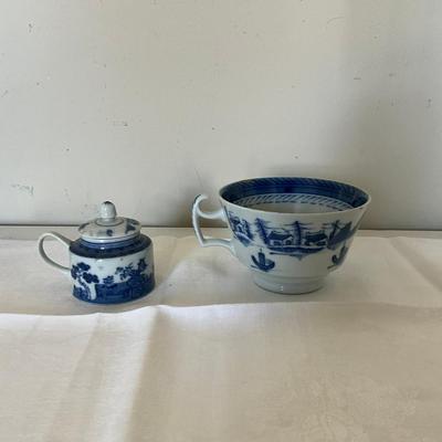 332 Assorted Vintage Blue, White Porcelain Collection & Antique Blue & White Tea Cup & Mustart Pot Set