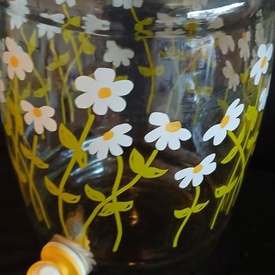 Glass drink dispenser Jar with 4 juice glasses and a glass platter