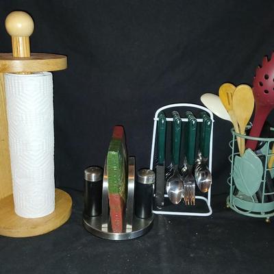 Kitchen paper towel holder - salt, pepper and napkin holder, flatware organizer, and a container for Kitchen utensils