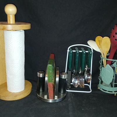 Kitchen paper towel holder - salt, pepper and napkin holder, flatware organizer, and a container for Kitchen utensils