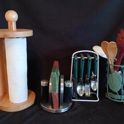 Kitchen paper towel holder - salt, pepper and napkin holder, flatware organizer, and a container for Kitchen utensils