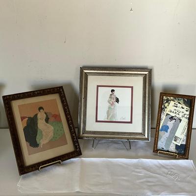 336 Trio Of Framed Vintage Art Prints of Elegant Women In Various Styles