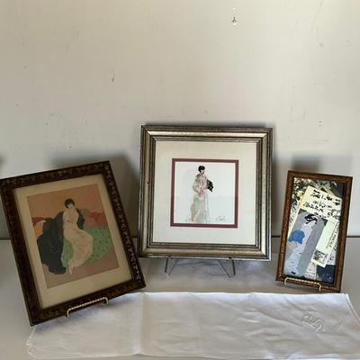 336 Trio Of Framed Vintage Art Prints of Elegant Women In Various Styles