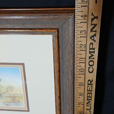 Two framed wall art - Windmill by Jessi Scott - and a cross stitch of Tribal Ponies