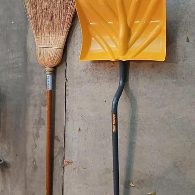 True Temper Snow Shovel and a warehouse straw broom
