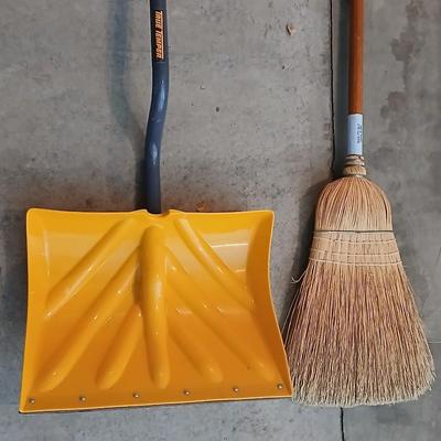 True Temper Snow Shovel and a warehouse straw broom