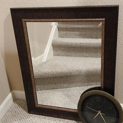 Beveled glass framed Mirror with a Inganam Quartz wall clock