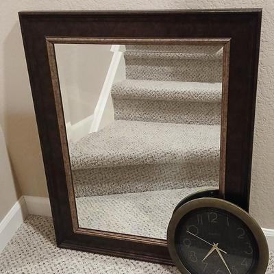 Beveled glass framed Mirror with a Inganam Quartz wall clock
