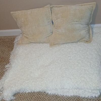 Two throw pillows and a Bella Lux Fine Linen light weight blanket