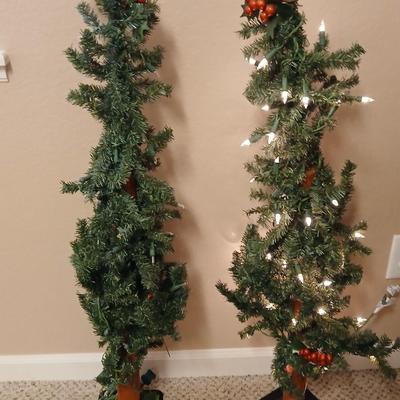 Two 3 foot Alpine Christmas trees 50 white lights each