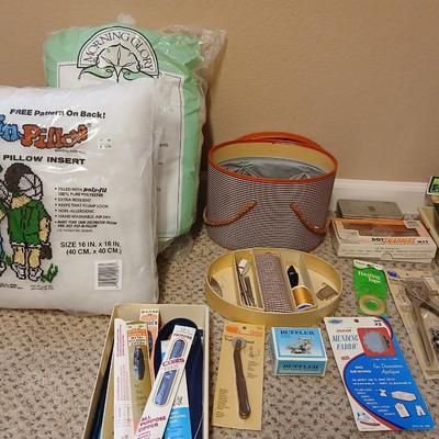 Vintage sewing basket with new zippers and other sewing notions