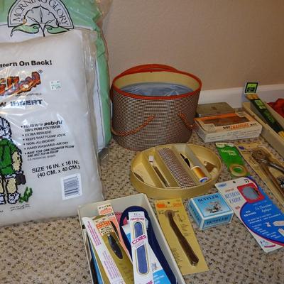 Vintage sewing basket with new zippers and other sewing notions