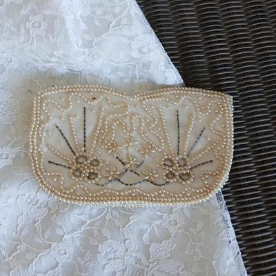 Vintage lacey dress - wedding dress with vintage La Regale beaded purse