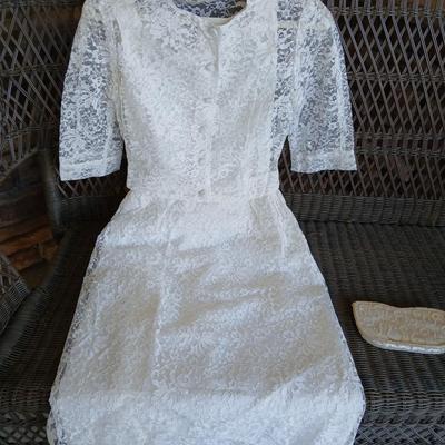 Vintage lacey dress - wedding dress with vintage La Regale beaded purse