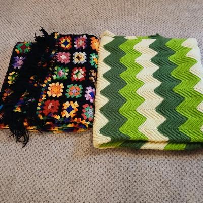 Two Handmade Crocheted Afghans