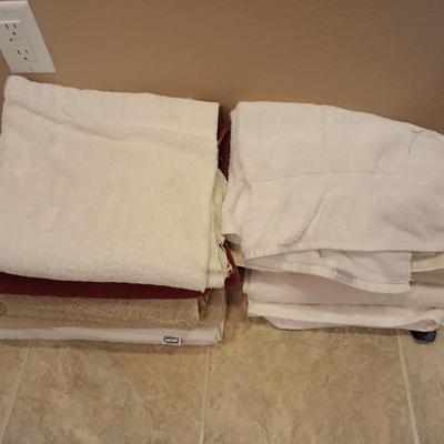 Assortment of mismatched bath towels - washcloths - and hand towels