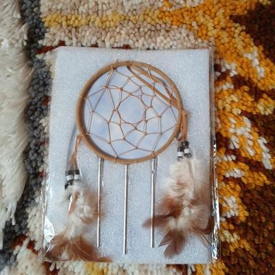Indian chief hook rug wall hanging with Little Navajo Shepherd Danbury mint plate and a dream catcher
