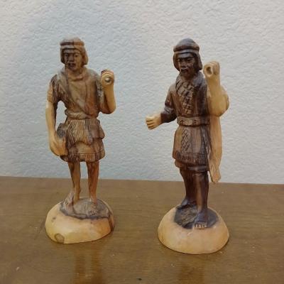 Two vintage olivewood carved Warriors