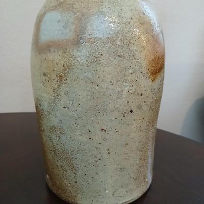 Crock like vase with Columbine-stained glass flower and a San Franscisco Music Box