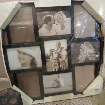 Large 9 picture photo frame with Eiffel tower glass decanter and a small decorative box