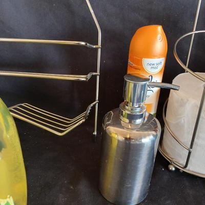Bath organization - shower head organizer, toilet paper storage, and cleansing supplies, soap, shower and more
