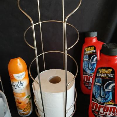 Bath organization - shower head organizer, toilet paper storage, and cleansing supplies, soap, shower and more