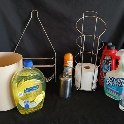 Bath organization - shower head organizer, toilet paper storage, and cleansing supplies, soap, shower and more